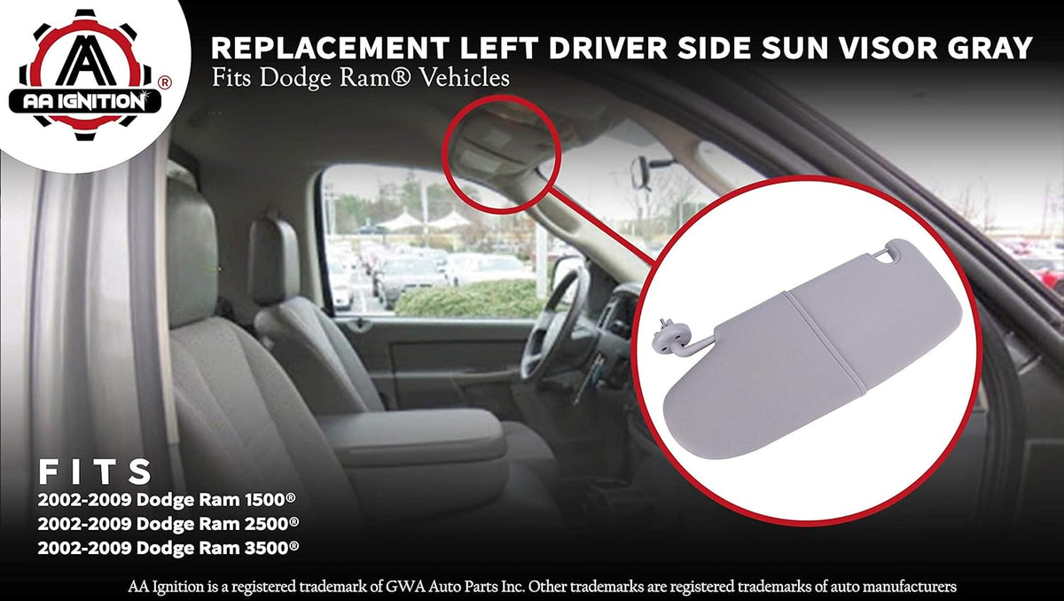 Left Driver Side Sun Visor Gray Pack of 2 K7815