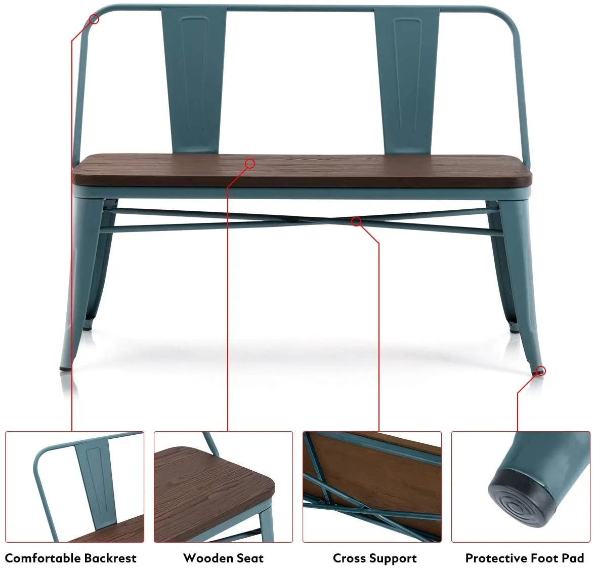 Metal Bench with Wood Seat F4968