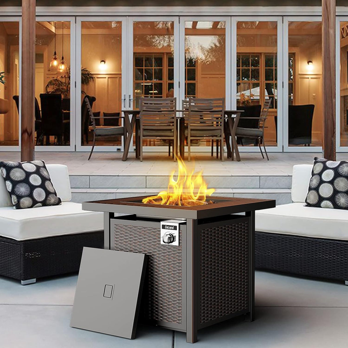 Propane Fire Pit Table with Lid 28 Auto-Ignition 50000 BTU W171066
