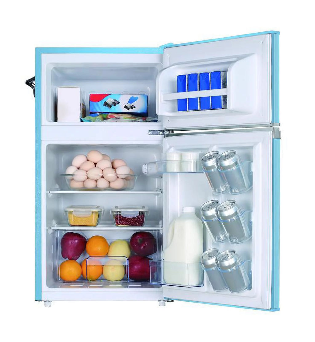 3.1 Cu Ft 2 Door Retro Bar Refrigerator with Bottle Opener, Blue S43898