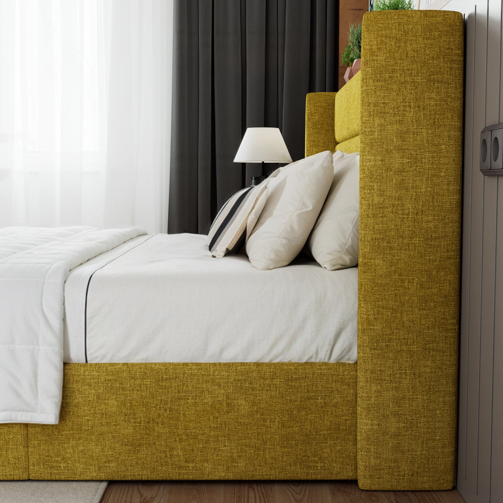 Beige Queen Size Lift Up Platform Bed Frame with Headboard V9892