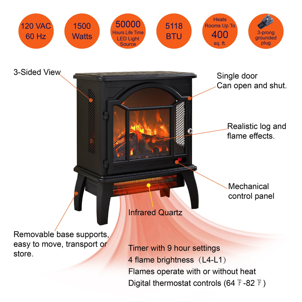 18" Electric Fireplace Stove with Remote Control I469501
