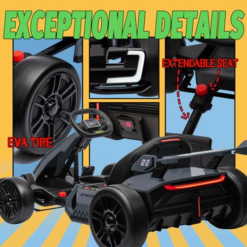 Blue Electric Drift Kart Car with Adjustable Seat, 24V, 4 Speed Mode, 300W Motor, 8.5 MPH Q72614