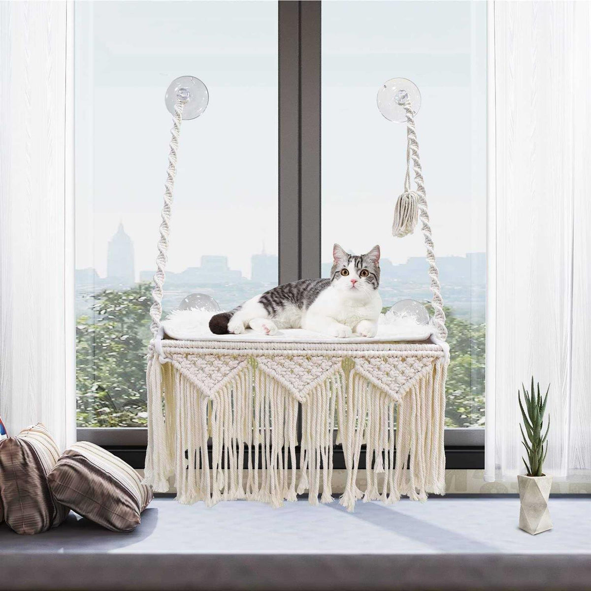 Macrame Cat Window Perch Hammock M8239