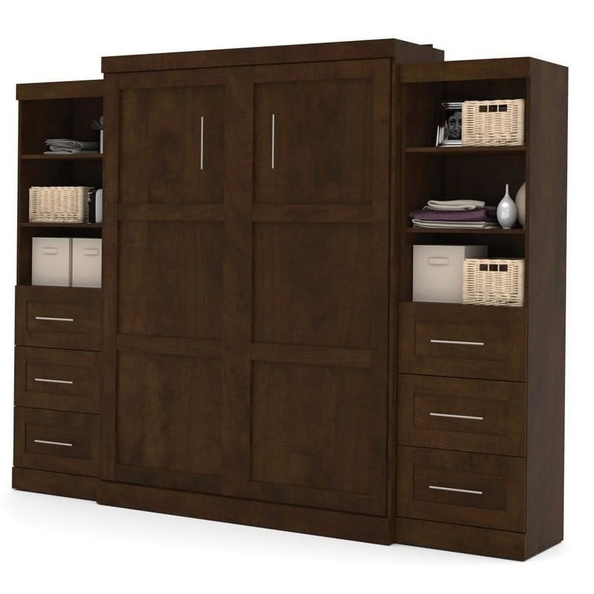 Queen Wall Bed with Storage and 3 Drawer Set O863252