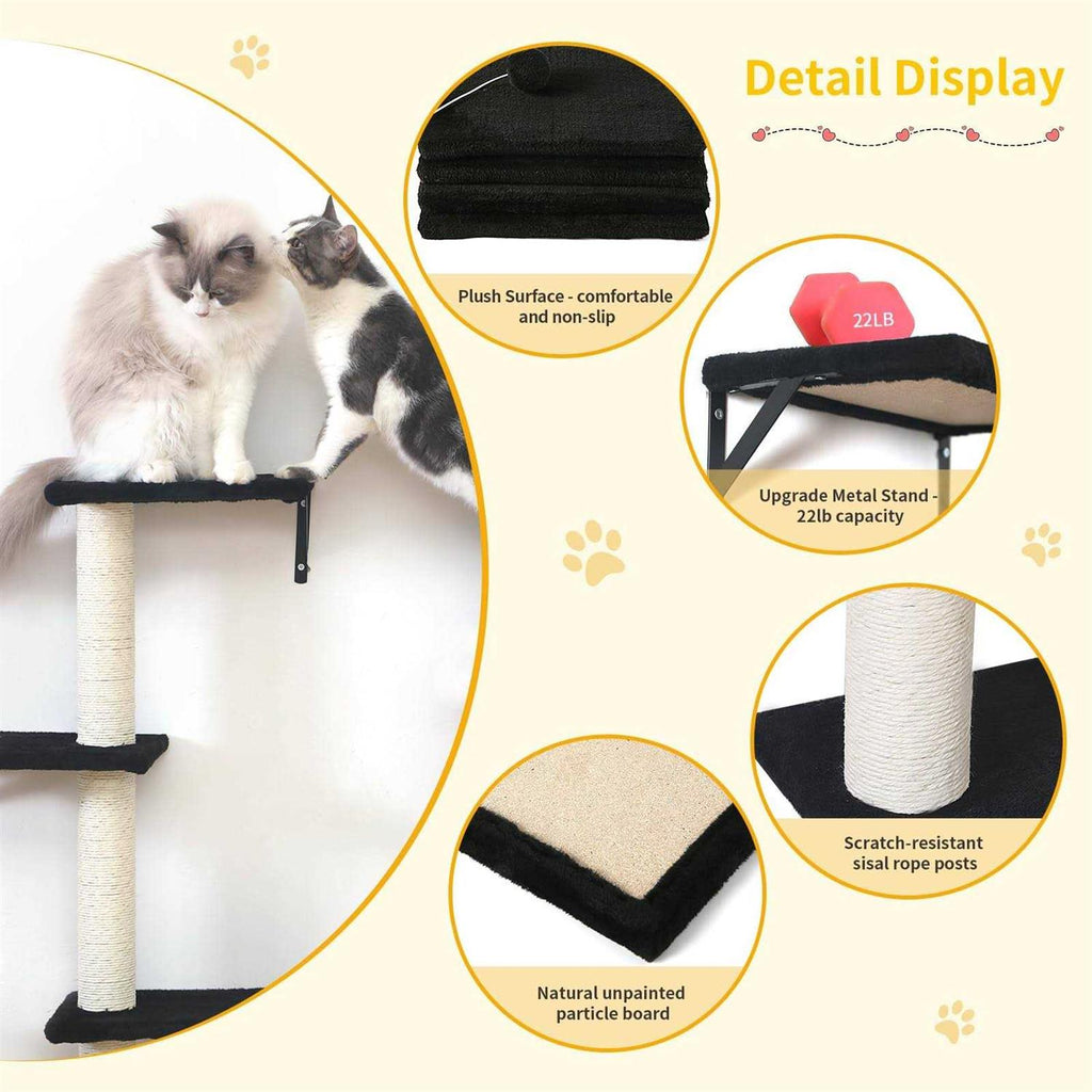 5pcs Wooden Cat Wall Shelves and Scratcher D99114