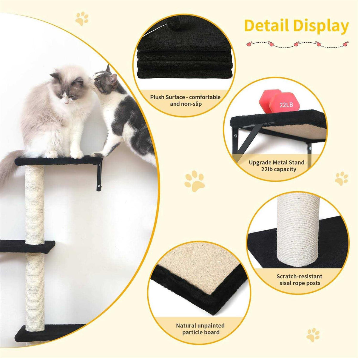 5pcs Wooden Cat Wall Shelves and Scratcher D99114