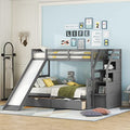 Grey Wood Twin Over Full Bunk Bed with Slides and Drawers H8823