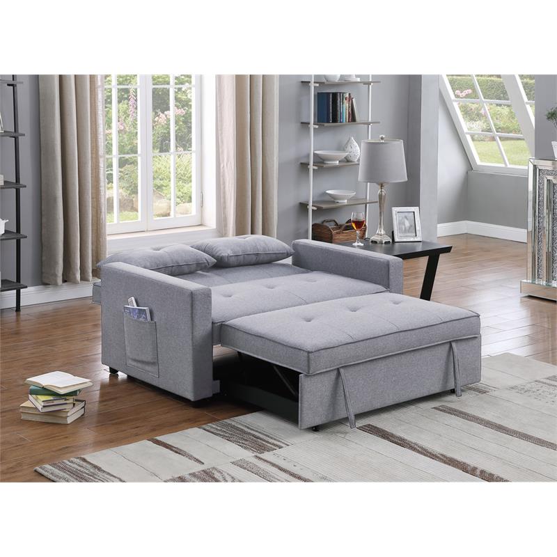 Light Gray Linen Fabric 3-in-1 Convertible Sleeper Loveseat H513959