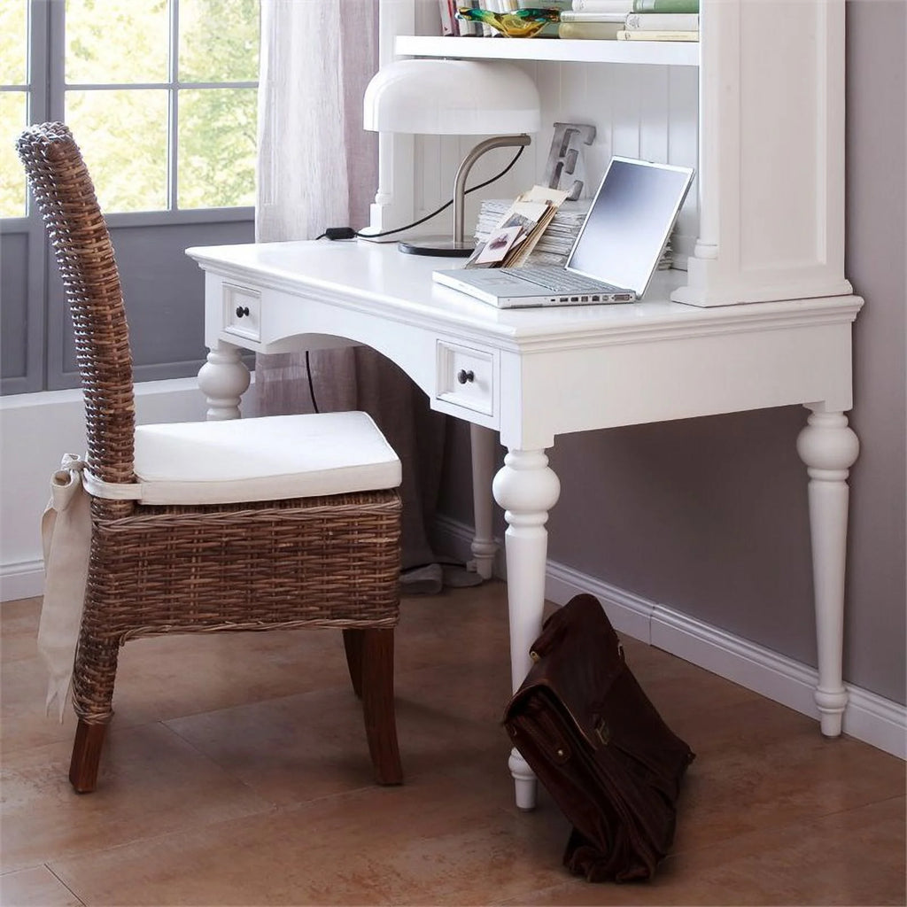 Modern Solid Wood Writing Desk with Drawers in Pure White M333888