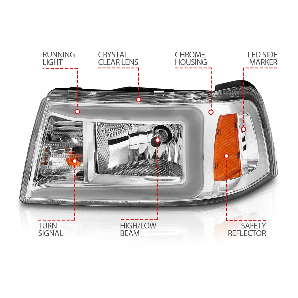 Chrome Housing Crystal Headlights with Light Bar I766