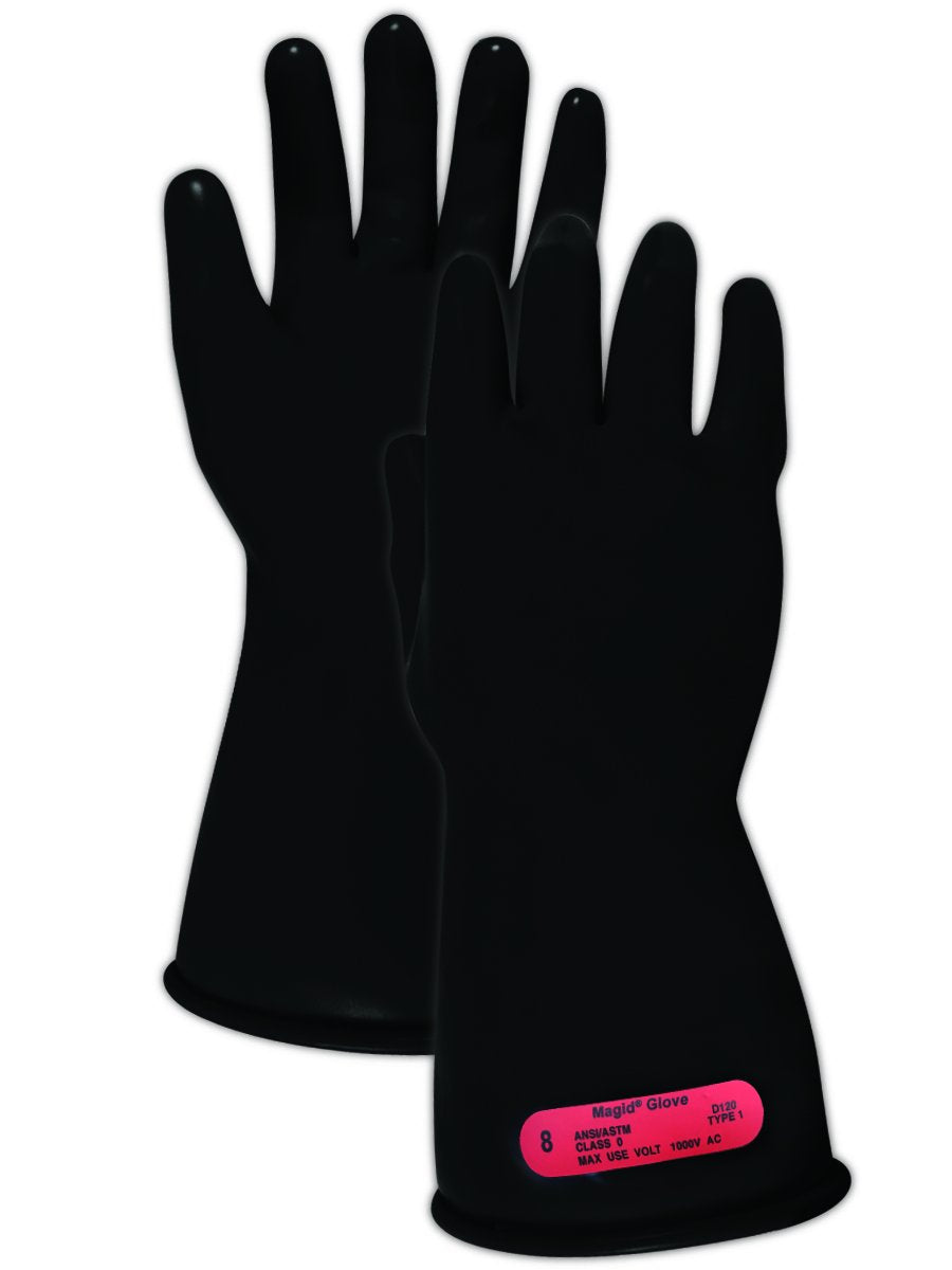 Class 0 Rubber Electrical Insulating Safety Gloves, Size 10.5, 11 Length Y463341