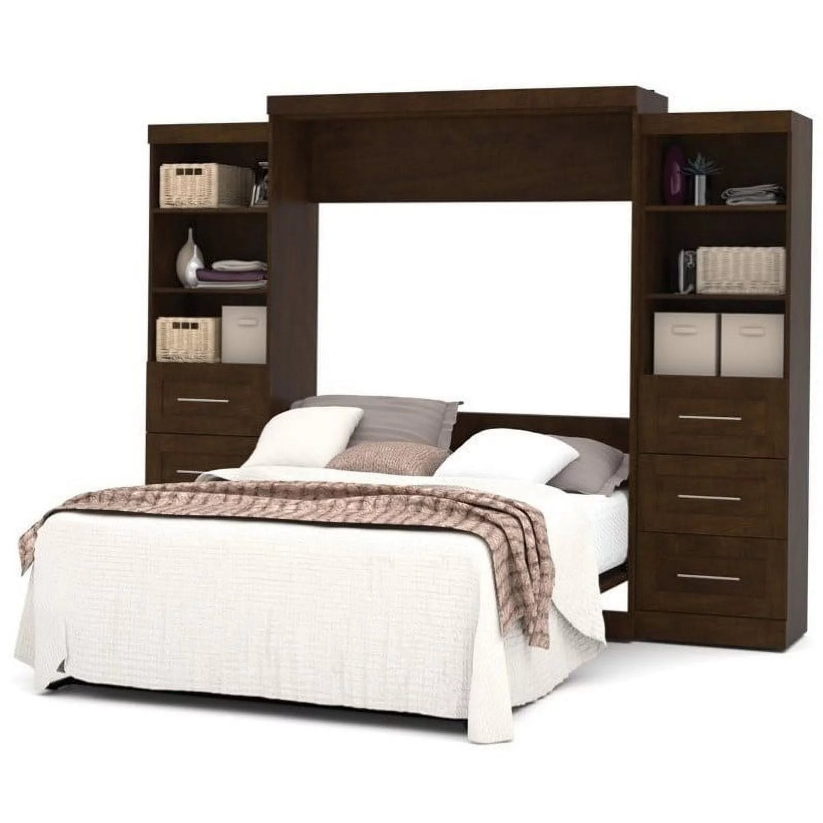 Queen Wall Bed with Storage and 3 Drawer Set O863252