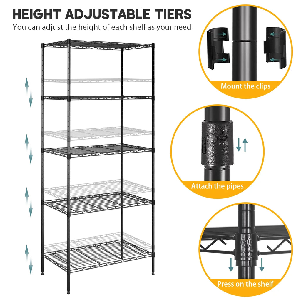 5-Shelf Adjustable Metal Wire Shelving Unit 24" L x 14" W x 60" H Black J7030
