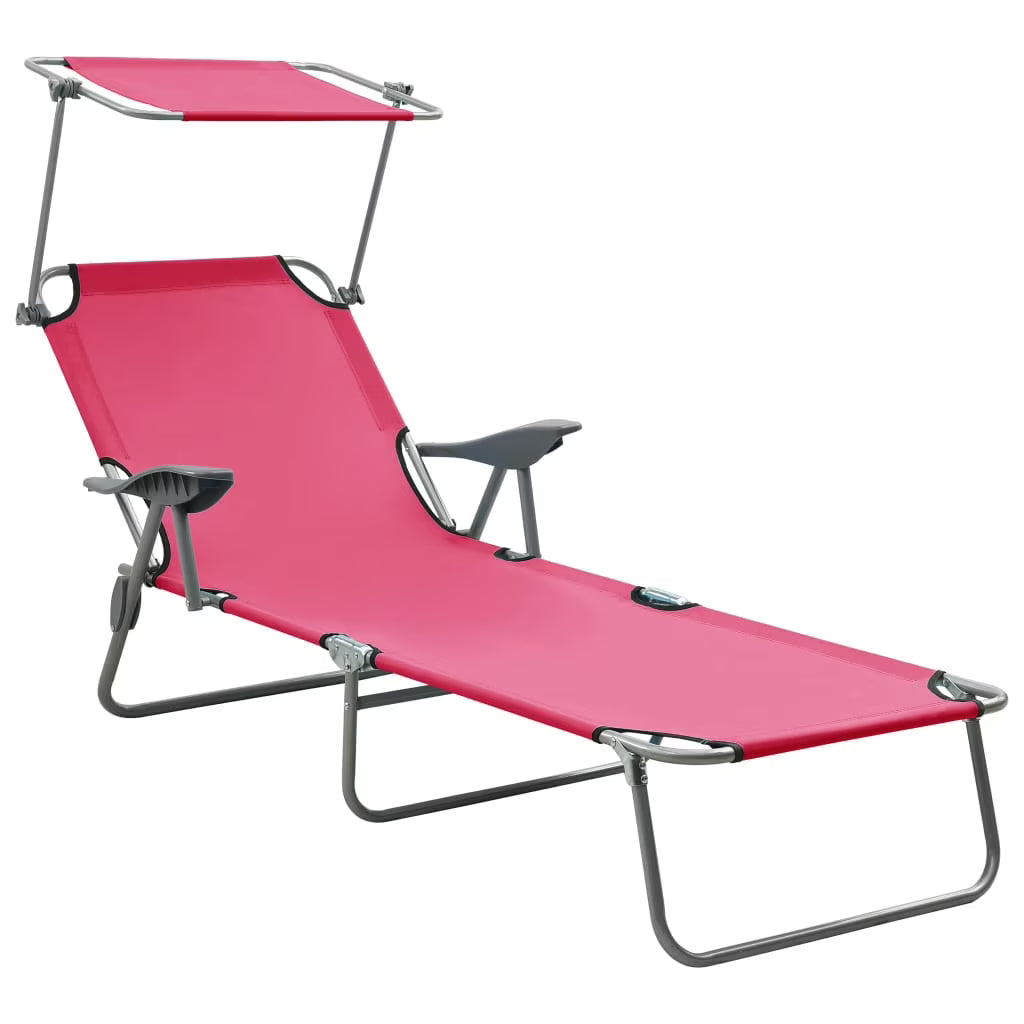 Pink Steel Sun Lounger with Canopy L313