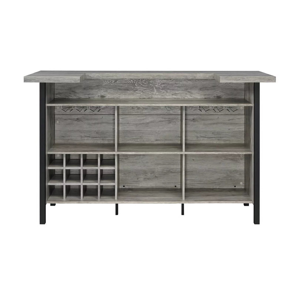 70.75"W Modern Wood Bar Unit in Gray Driftwood/Black P4657