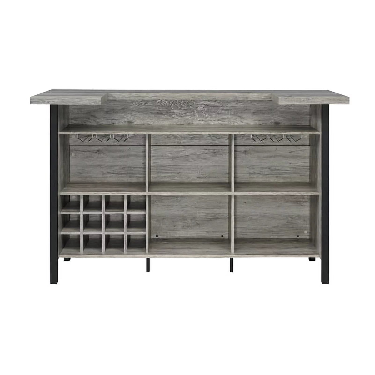 70.75"W Modern Wood Bar Unit in Gray Driftwood/Black P4657