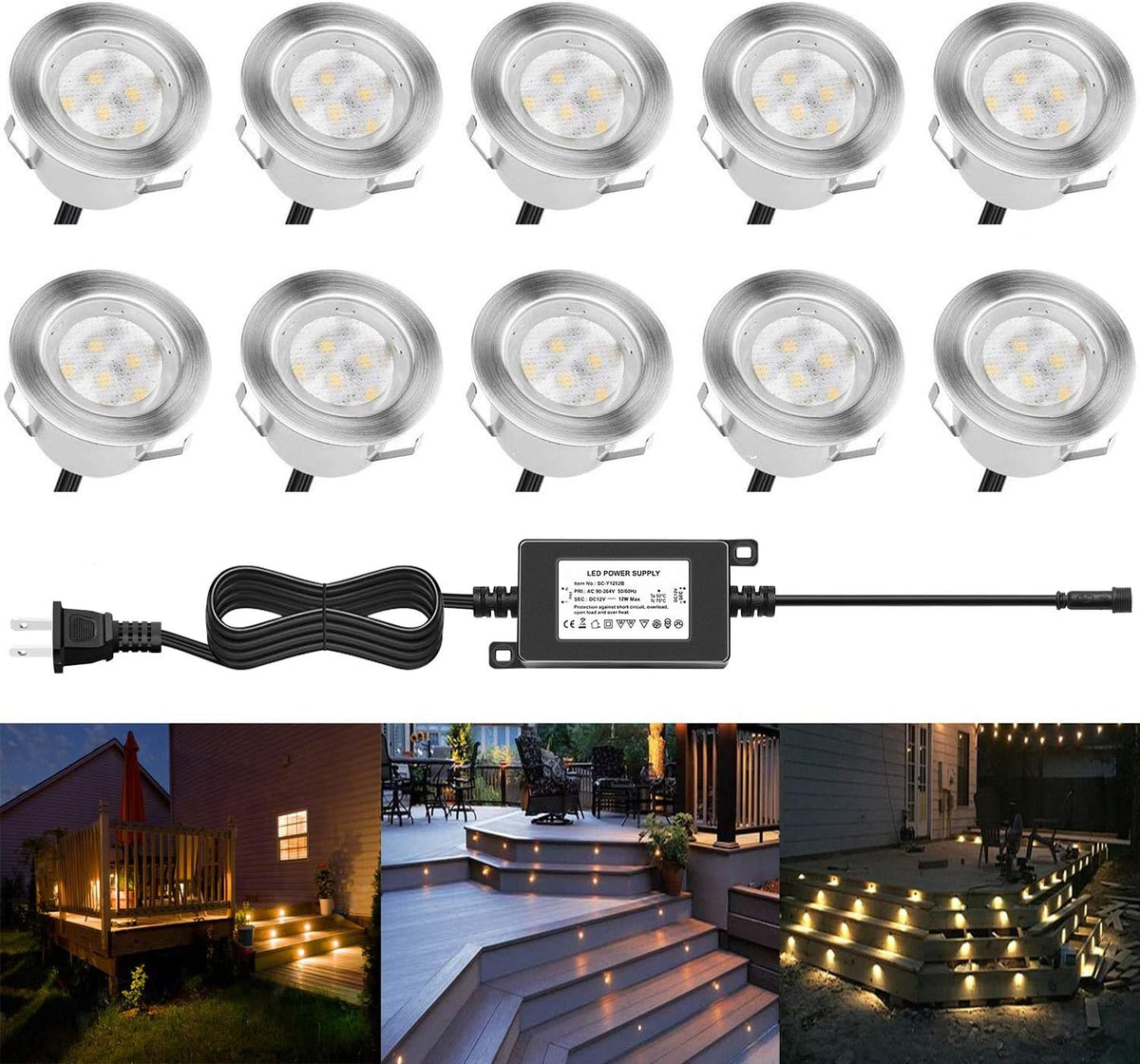 Low Voltage Stainless Steel 1W Deck Lights (20pcs, Cool White) E772862