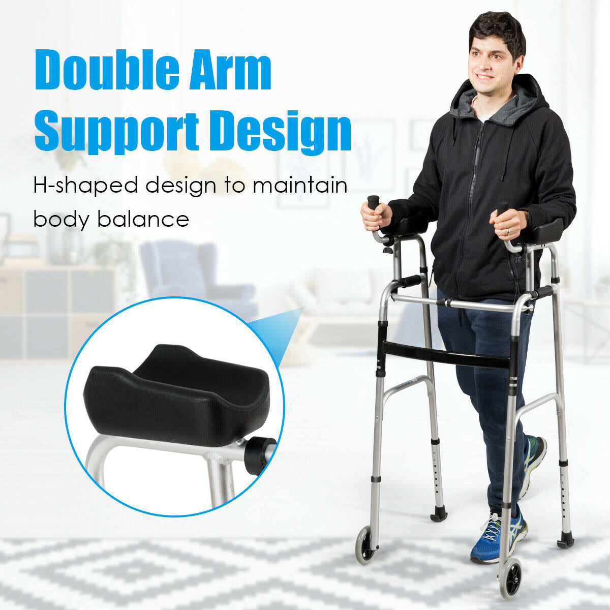 Folding Height Adjustable Walking Frame with Armrest Y711