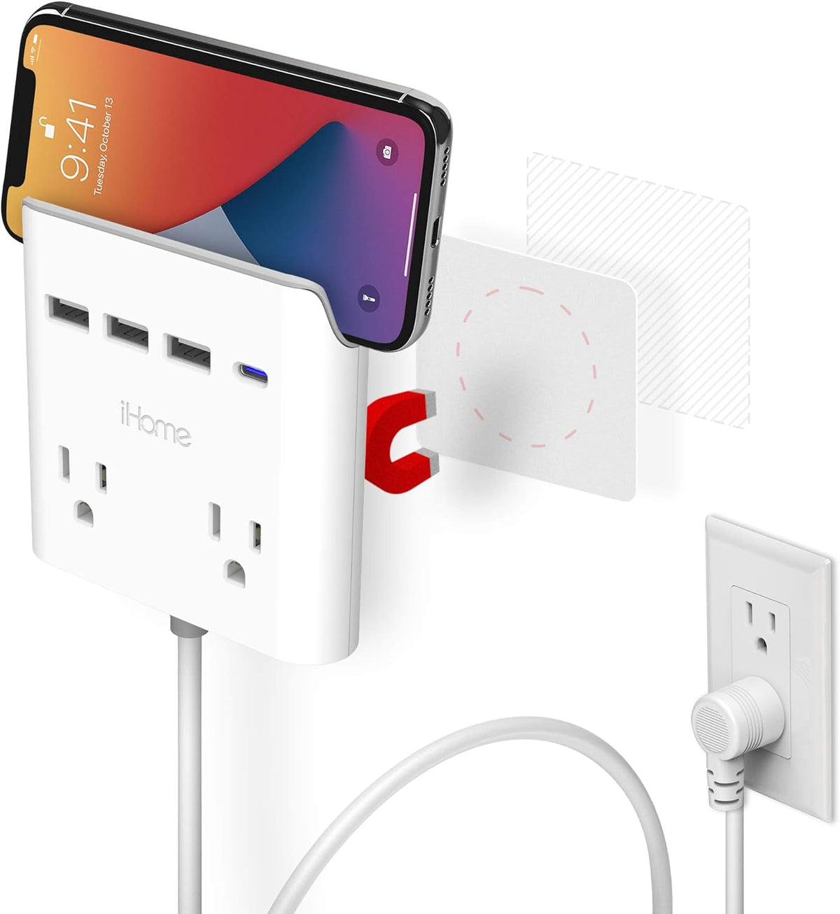 2 Outlets 4-Port USB Wall Charger with 6 Ft Extension Cord, Pack of 2 H3430