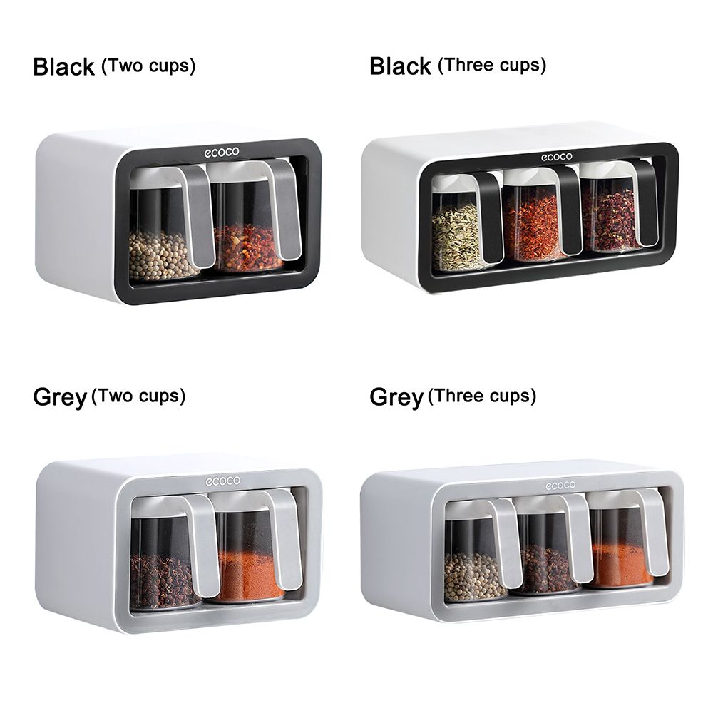 Black Two Cups Wall Mount Spice Container Storage Box W6366