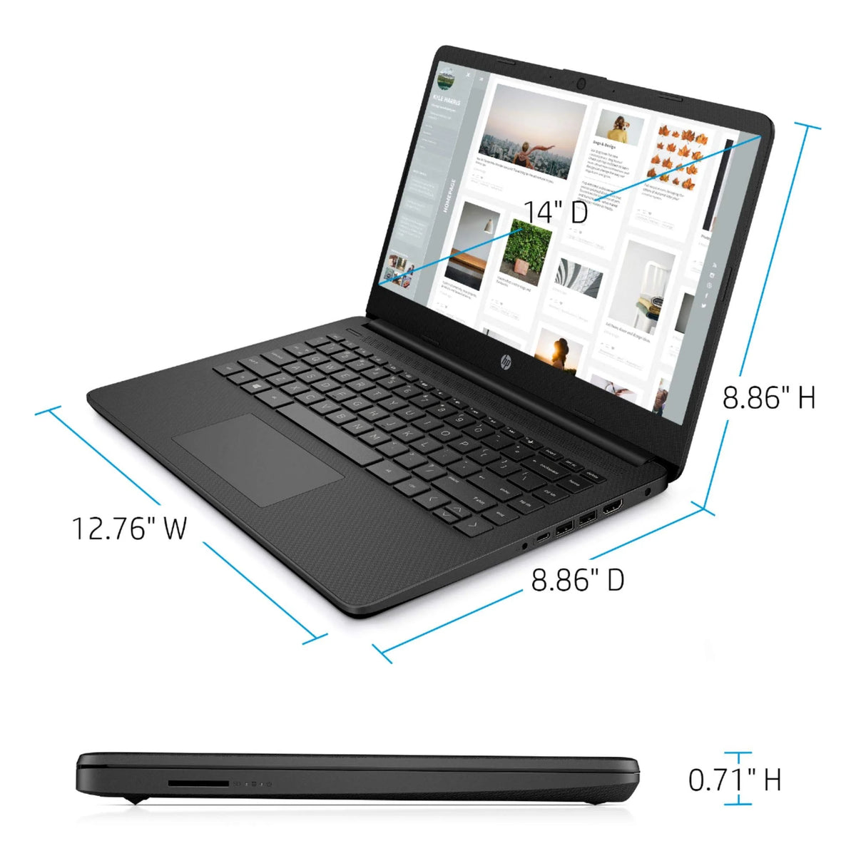 14" HD Laptop Computer, AMD Athlon Silver 3050U, 16GB DDR4, 1TB SSD, Black, Windows 10 S J824