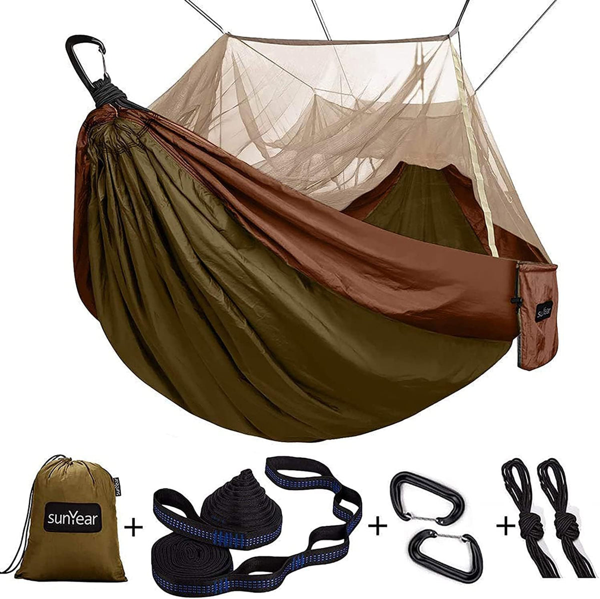 Portable Double Hammock with Net, 2 Person Hammock Tent with Straps L79273