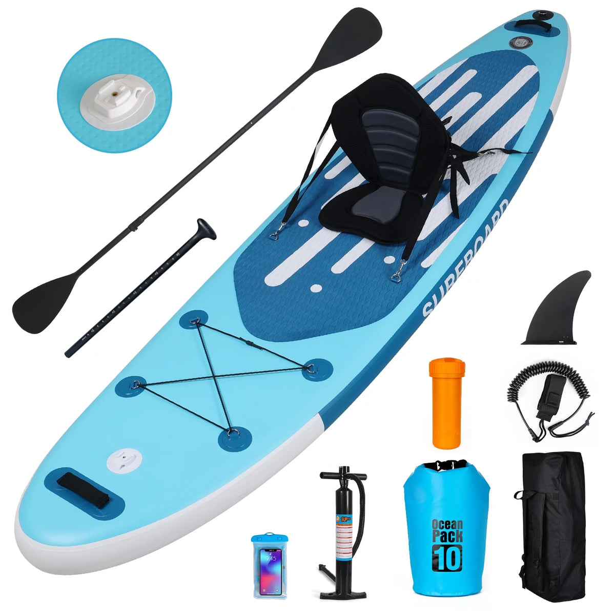 11 Ft Inflatable Stand Up Paddle Board and Sit-on Kayak Set L50076