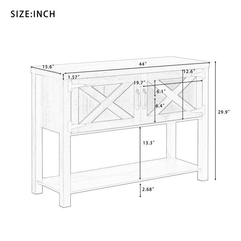 44x22 Grey Wood Metal TV Stand with Storage Cabinets and Shelves J1171