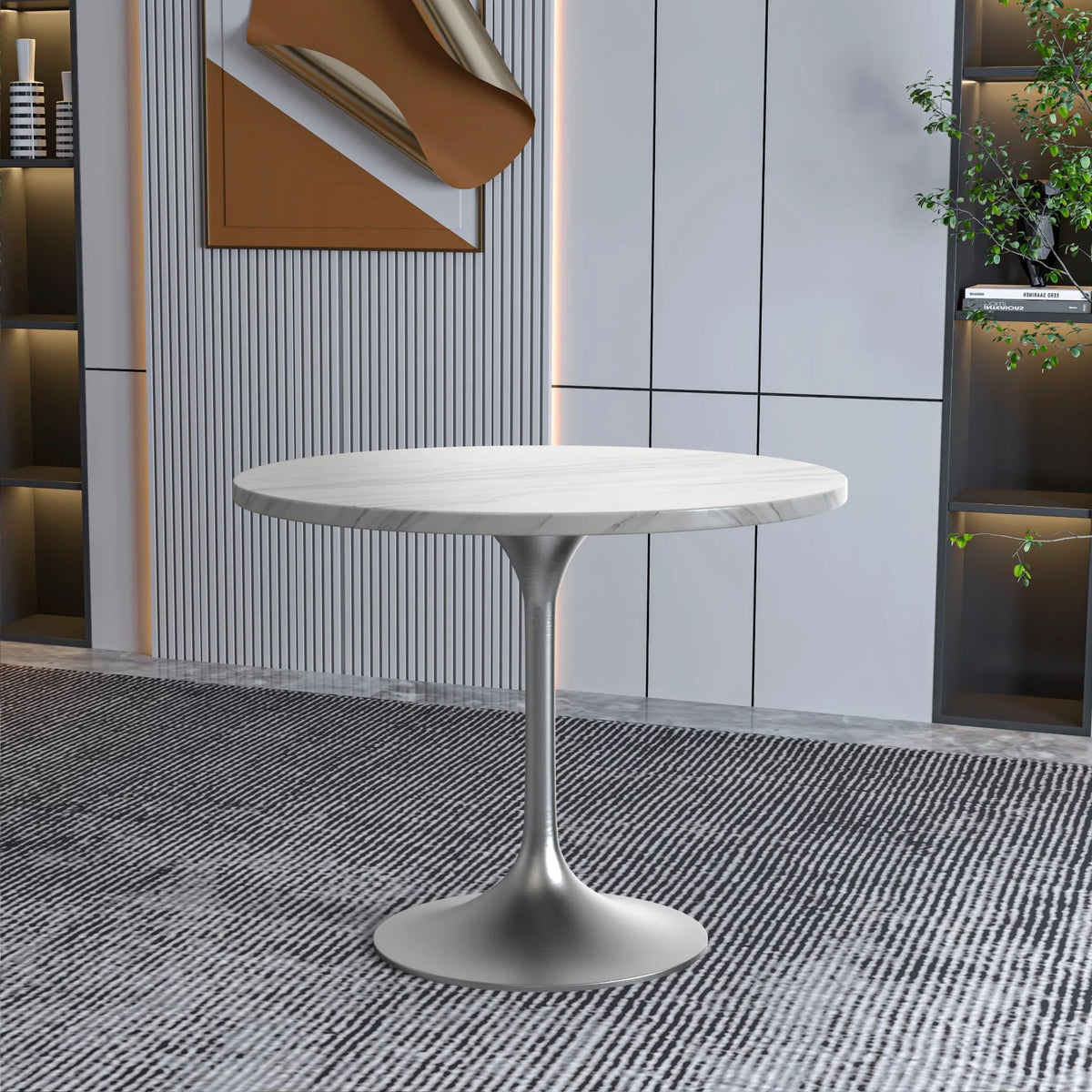 36" Round Sintered Stone Dining Table with Stainless Steel Pedestal Base E835169