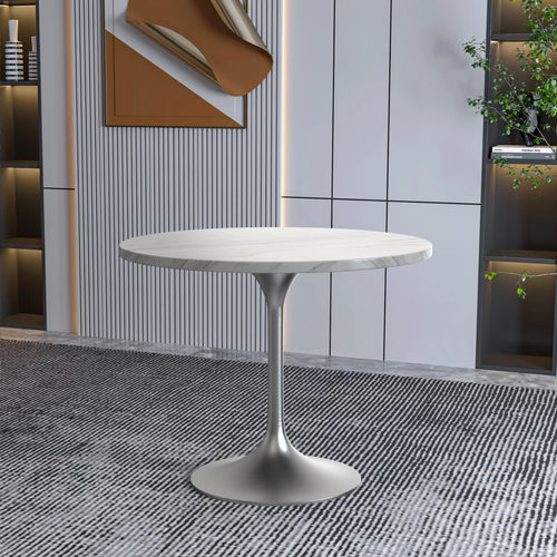 36" Round Sintered Stone Dining Table with Stainless Steel Pedestal Base E835169