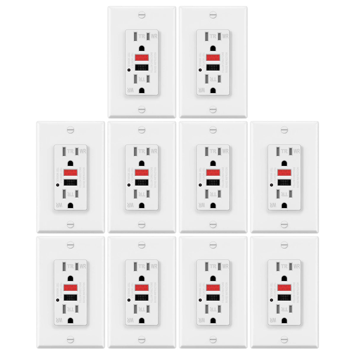 10 Pack 15A Weather Resistant GFCI Outlets with LED Indicator U698674