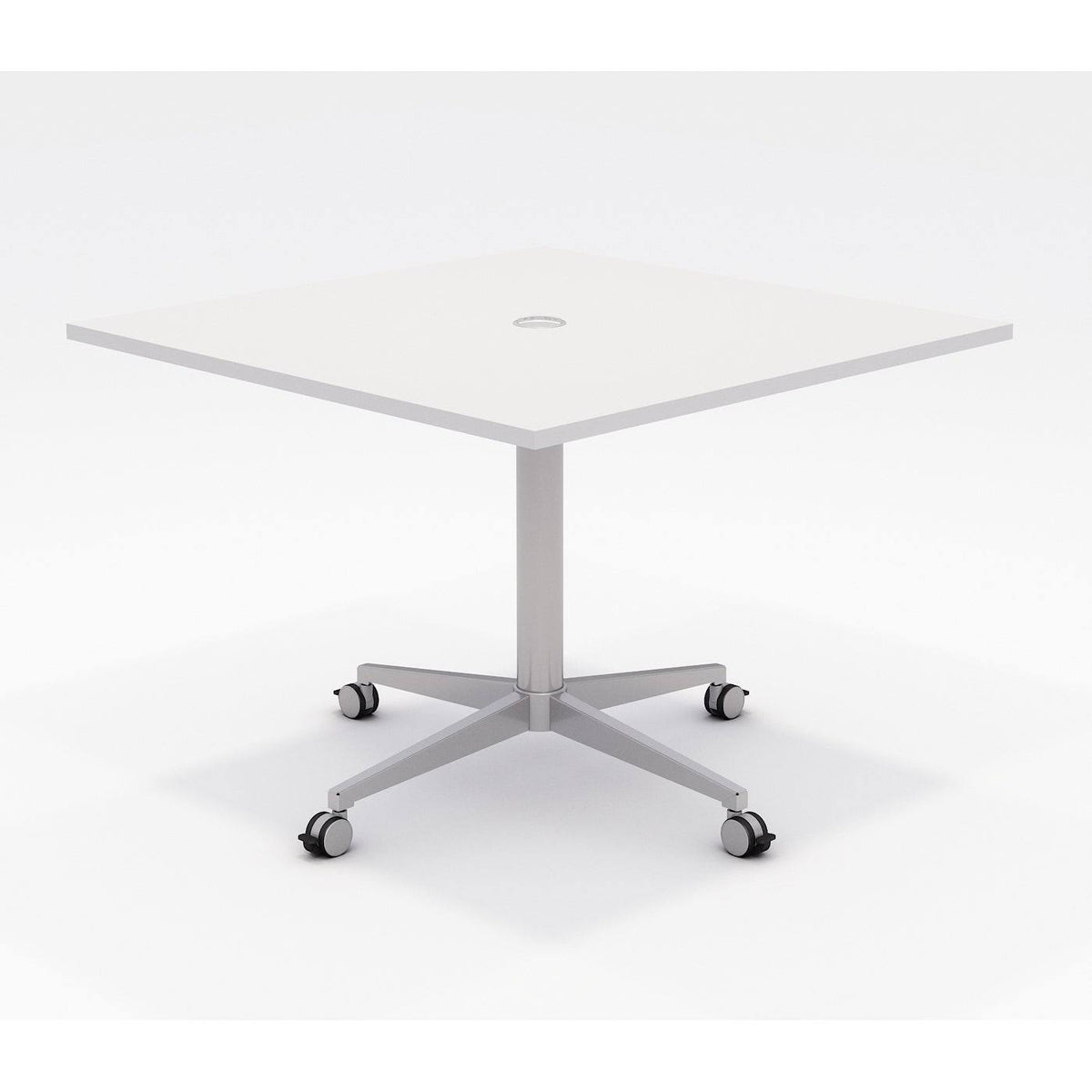 White 42x22 Square Pedestal Table with Casters L1994