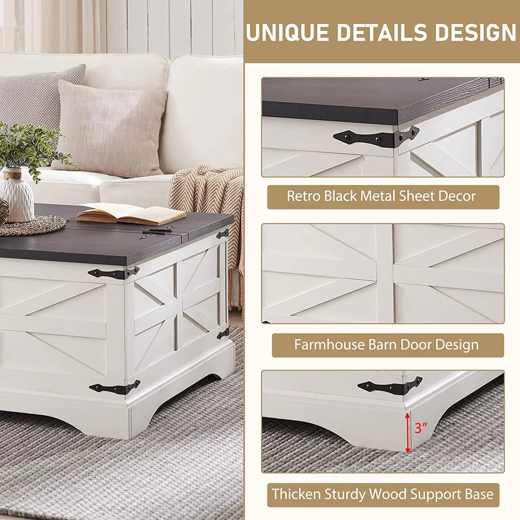 Square Wood Coffee Table with Hidden Storage Compartment B818