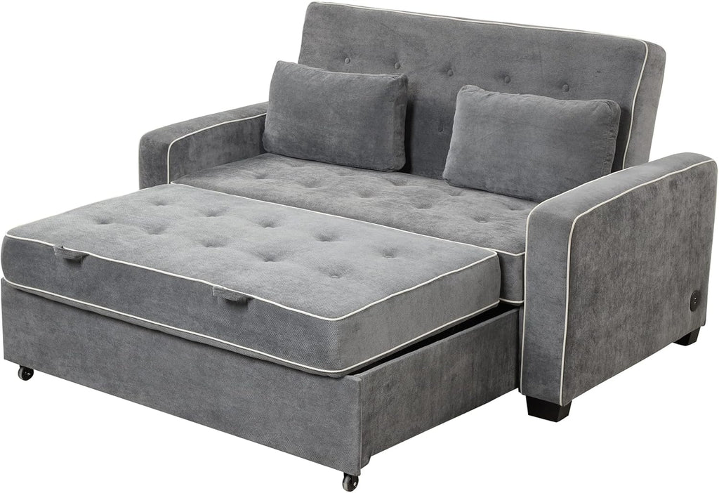 Linen Upholstered Convertible Sofa Bed with USB Charging Port K668