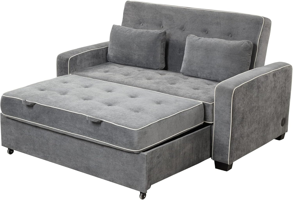 Linen Upholstered Convertible Sofa Bed with USB Charging Port K668