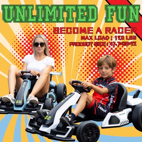 Blue Electric Drift Kart Car with Adjustable Seat, 24V, 4 Speed Mode, 300W Motor, 8.5 MPH Q72614