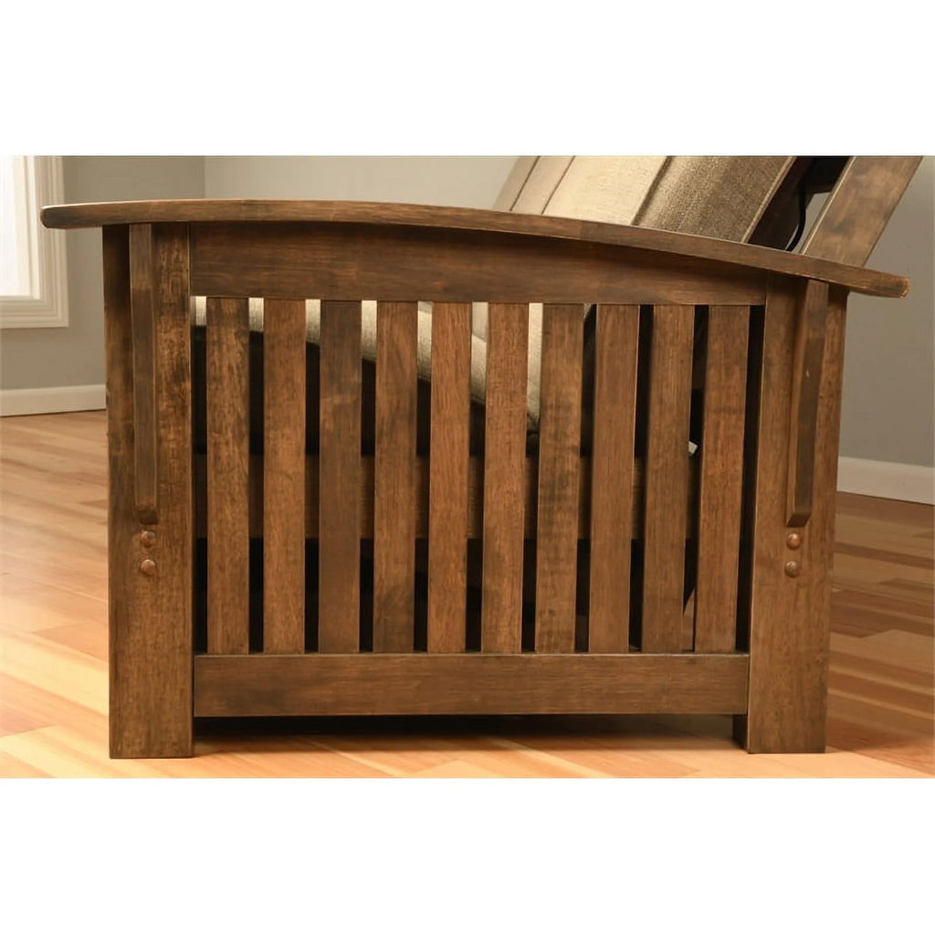 Walnut Futon with Drawers and Suede Blue Mattress K671358