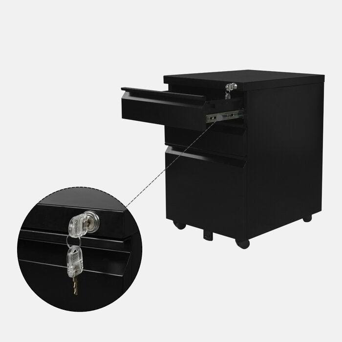 Black Metal 3-Drawer Mobile Vertical Filing Cabinet U346771