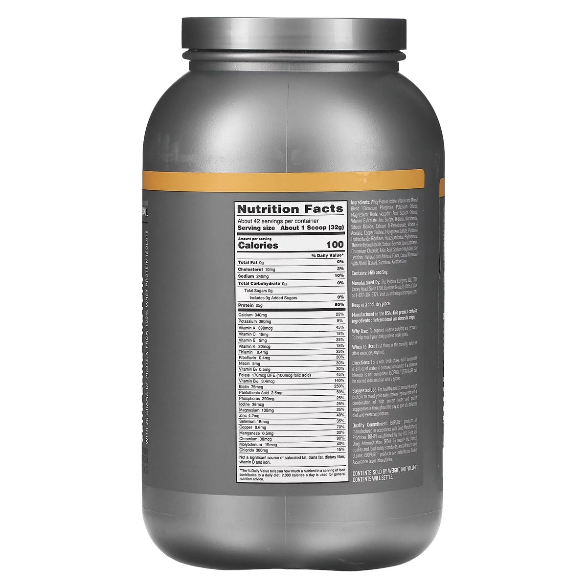 Zero Carb Whey Protein Isolate Powder Vanilla Salted Caramel 3 lb W276