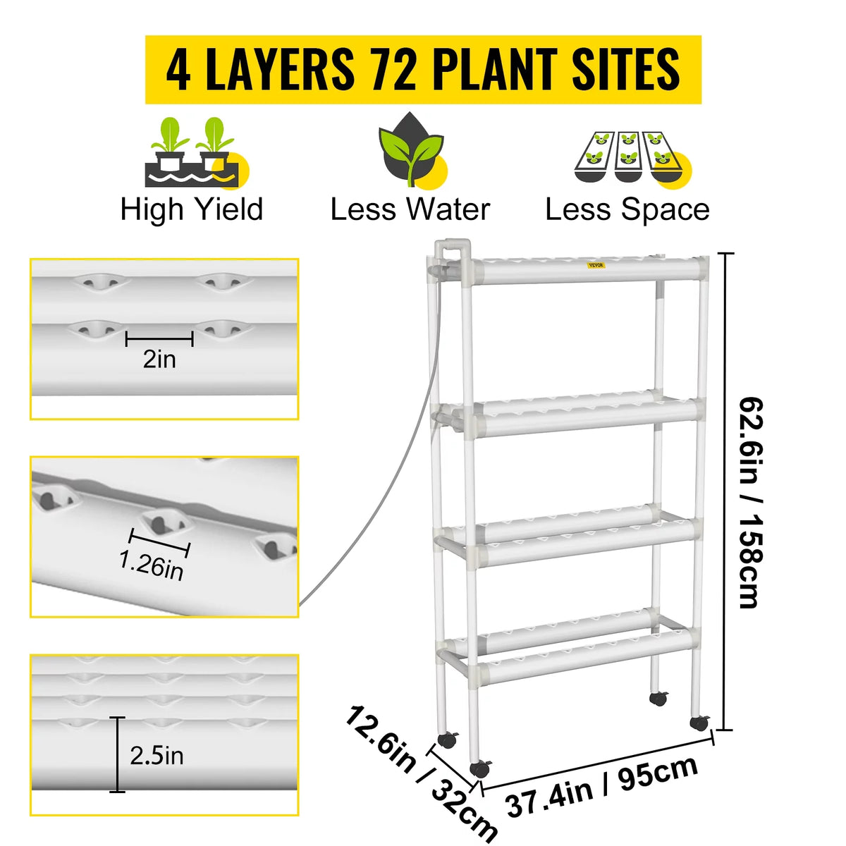72 Plant Sites 4 Layers 8 Pipes Hydroponic Grow Kit U615511