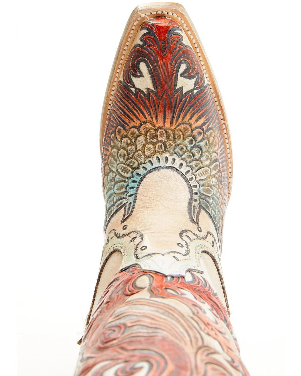 White Hand Tooled And Painted Tall Western Boot Snip Toe V4439