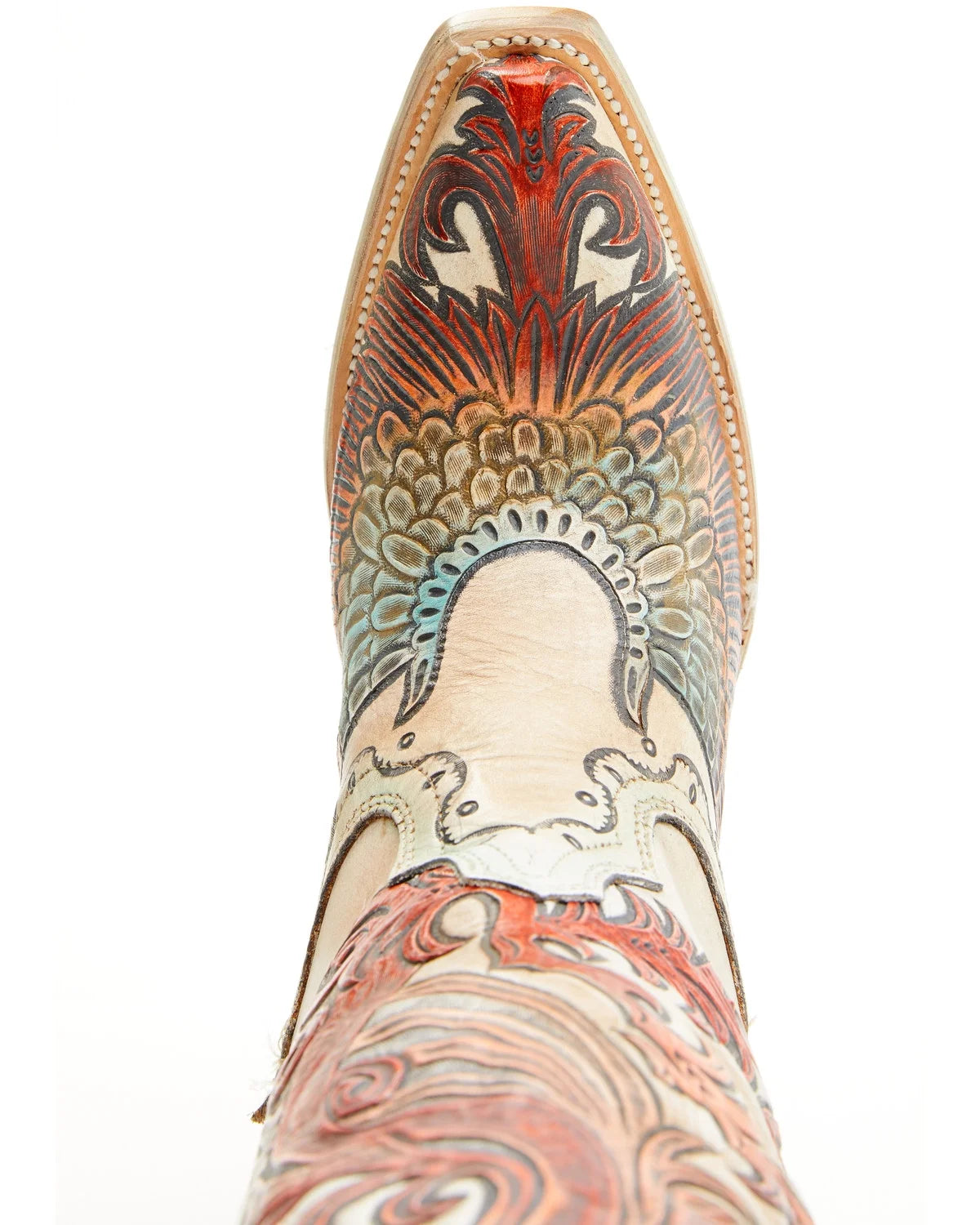 White Hand Tooled And Painted Tall Western Boot Snip Toe V4439