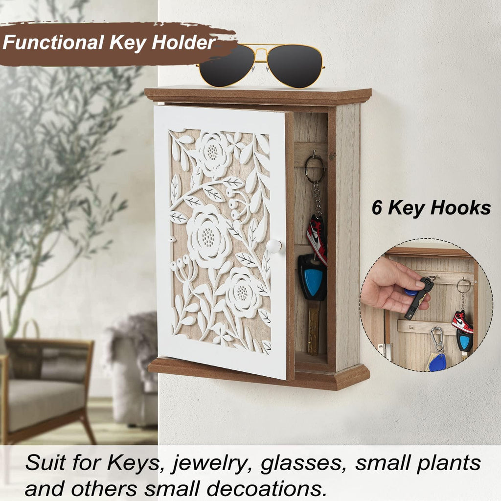 White Wood Key Holder with 6 Key Hook A8159