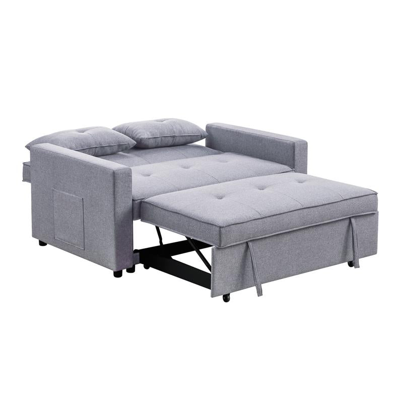 Light Gray Linen Fabric 3-in-1 Convertible Sleeper Loveseat H513959