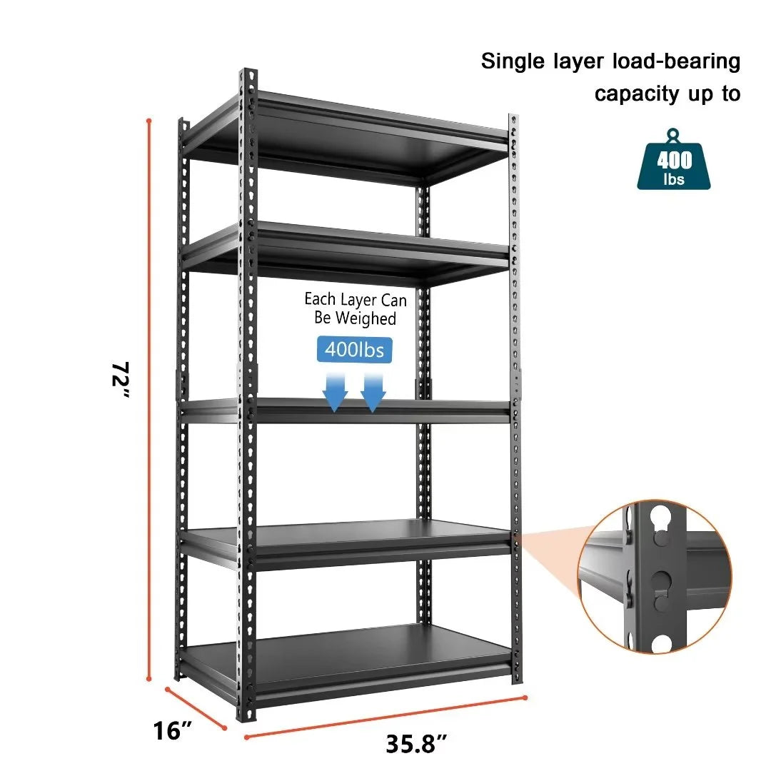 5-Tier Adjustable Metal Heavy Duty Shelving Unit 2000 lbs Capacity Black D7506