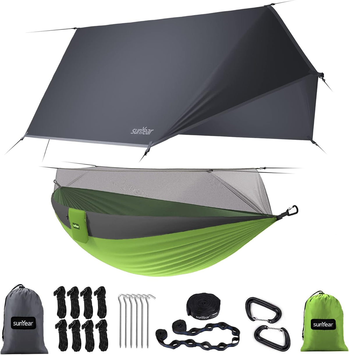 Portable Double Hammock with Net, 2 Person Hammock Tent with Straps L79273