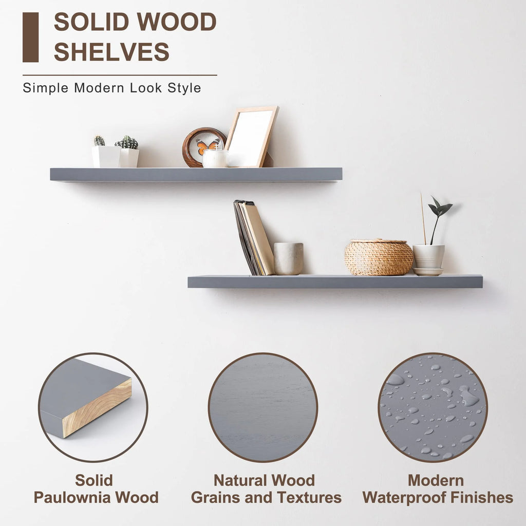 36 Inch Solid Wood Wall Shelves Set of 2 D7178