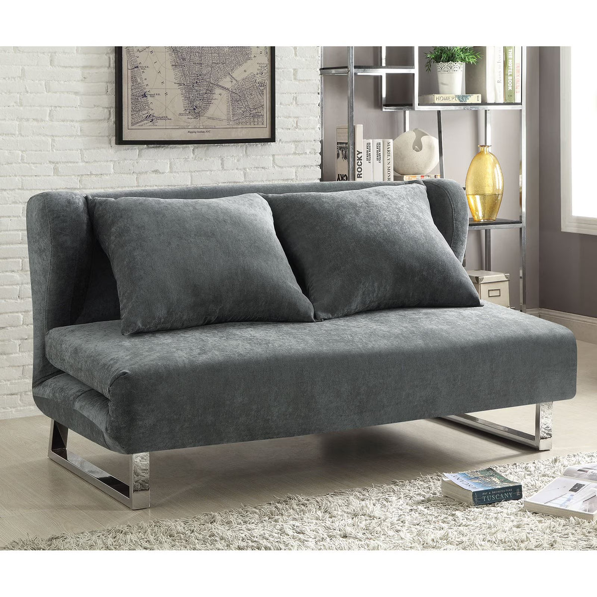 Grey Upholstered Sofa Bed V2064