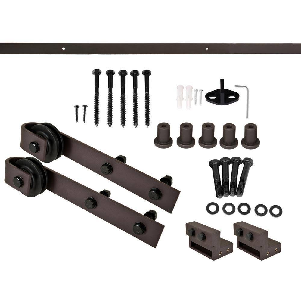Red Walnut Stained Pine Wood Interior Sliding Barn Door with Hardware Kit B8856